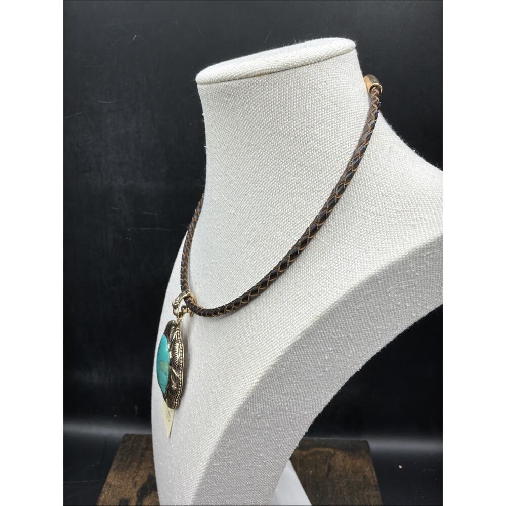 Barse Fritillary Enhancer Necklace- Turquoise- Leather- Bronze- NWT - Picture 5 of 7